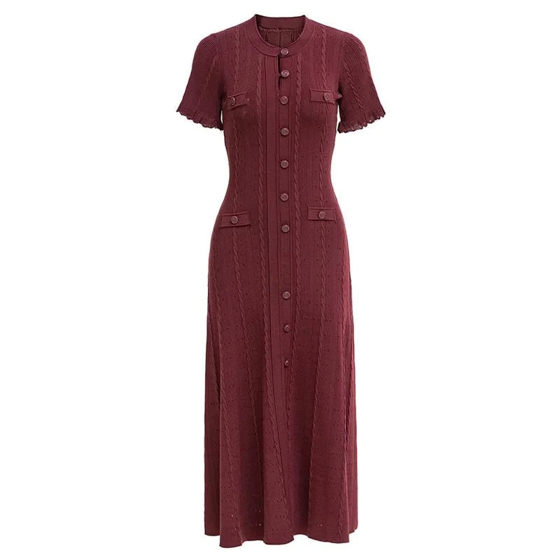 Women's short-sleeved knitted long dress