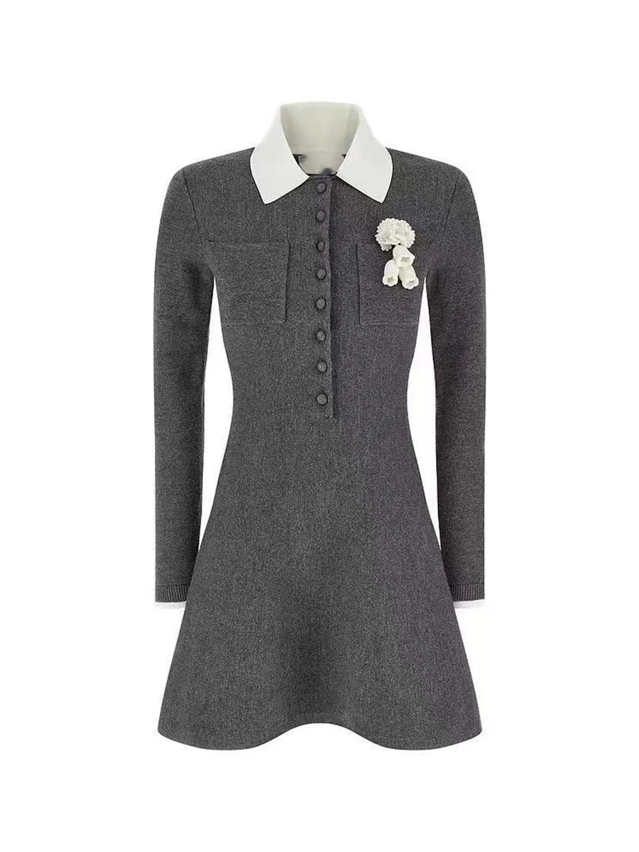 Women's gray long-sleeved dress