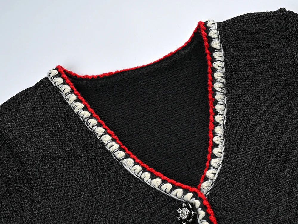 Long Sleeve Women Knit Slim Fitted Pleated Short Mini Black Dress