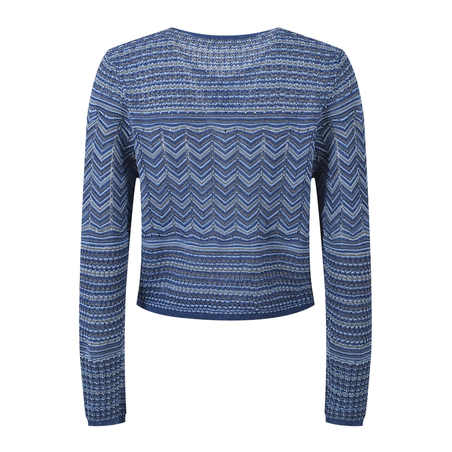 Blue round neck long sleeve sweater cardigan