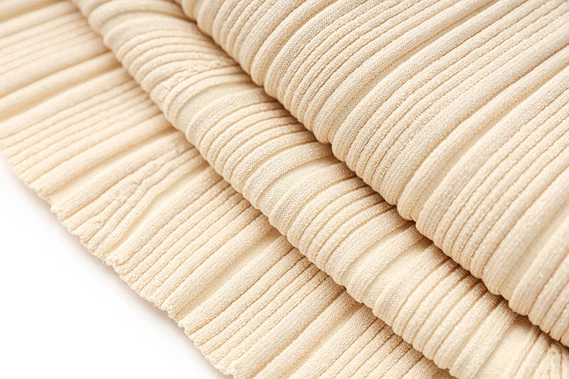 New Long sleeved Flare Cuff Large hem Long Knitted Gold Silk Dress