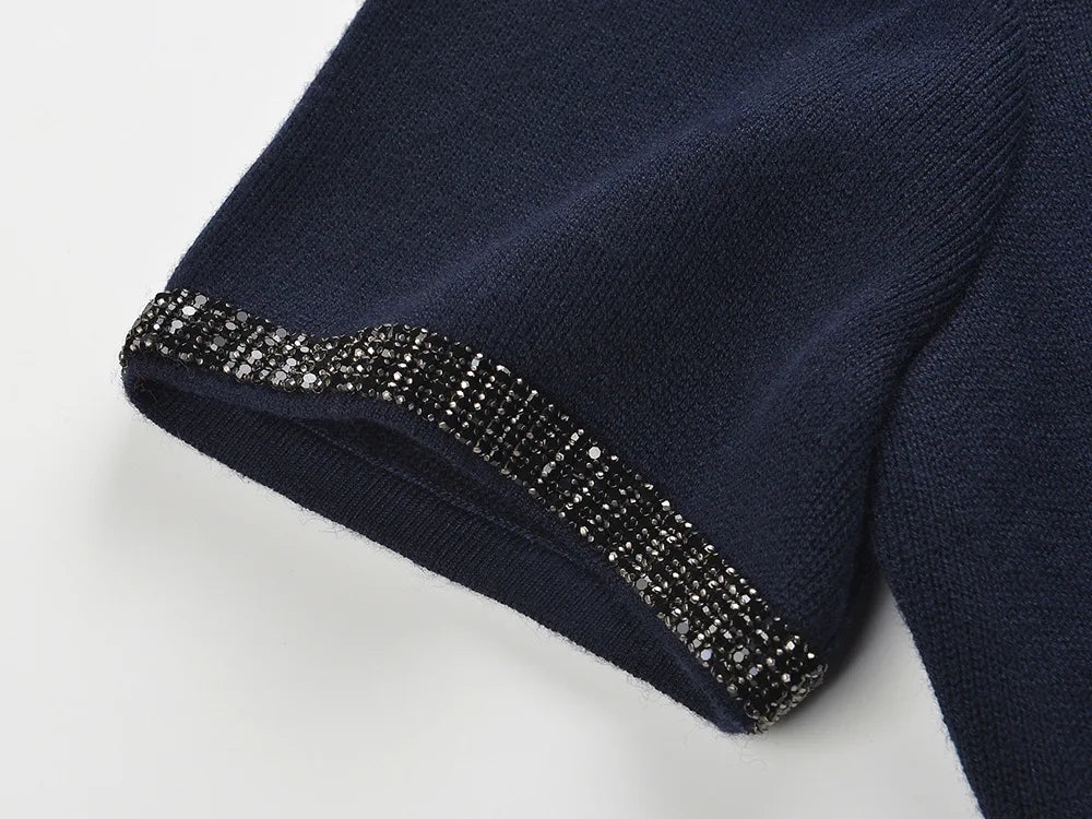 O-neck Short Sleeve Single-breasted Cardigan Long Skirt Women Solid Knit 2Pcs