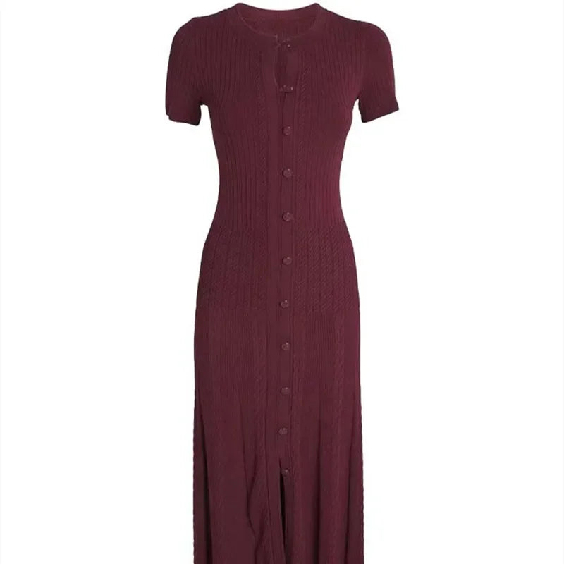 Women's short-sleeved round-neck knitted dress