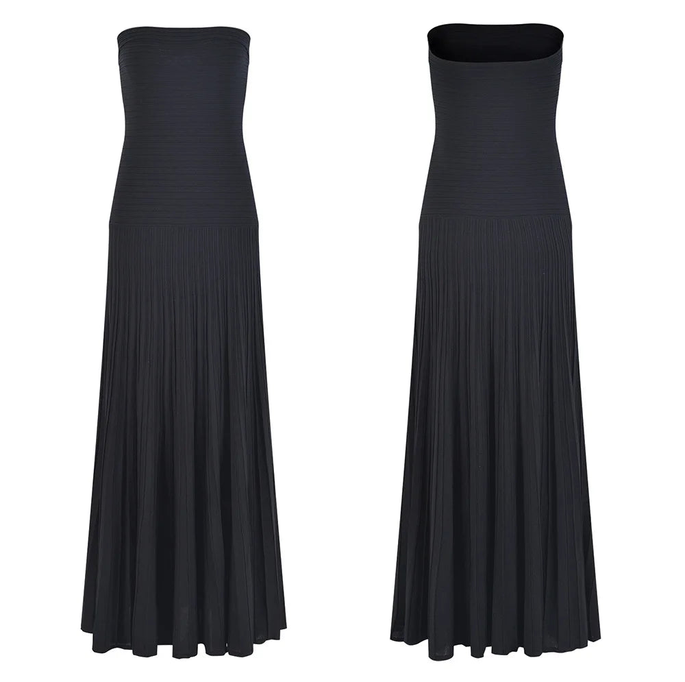 Women Knitted Elegant Style Slim Fitted and Flare Wear Ladies Solid Fashion Long Dresses