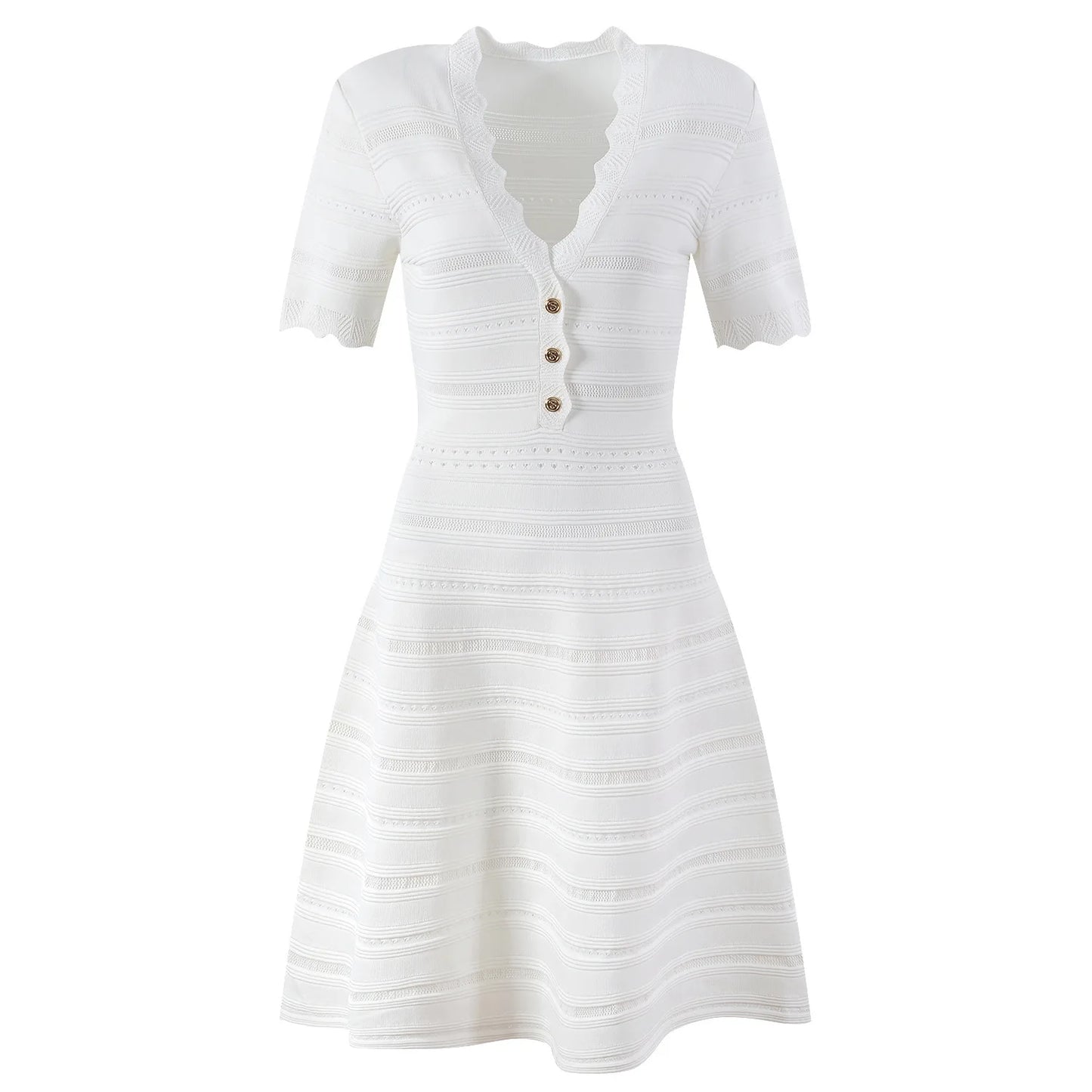 V-neckline Short Sleeve Fit And Flare Women Solid Short Mini Knits Dress