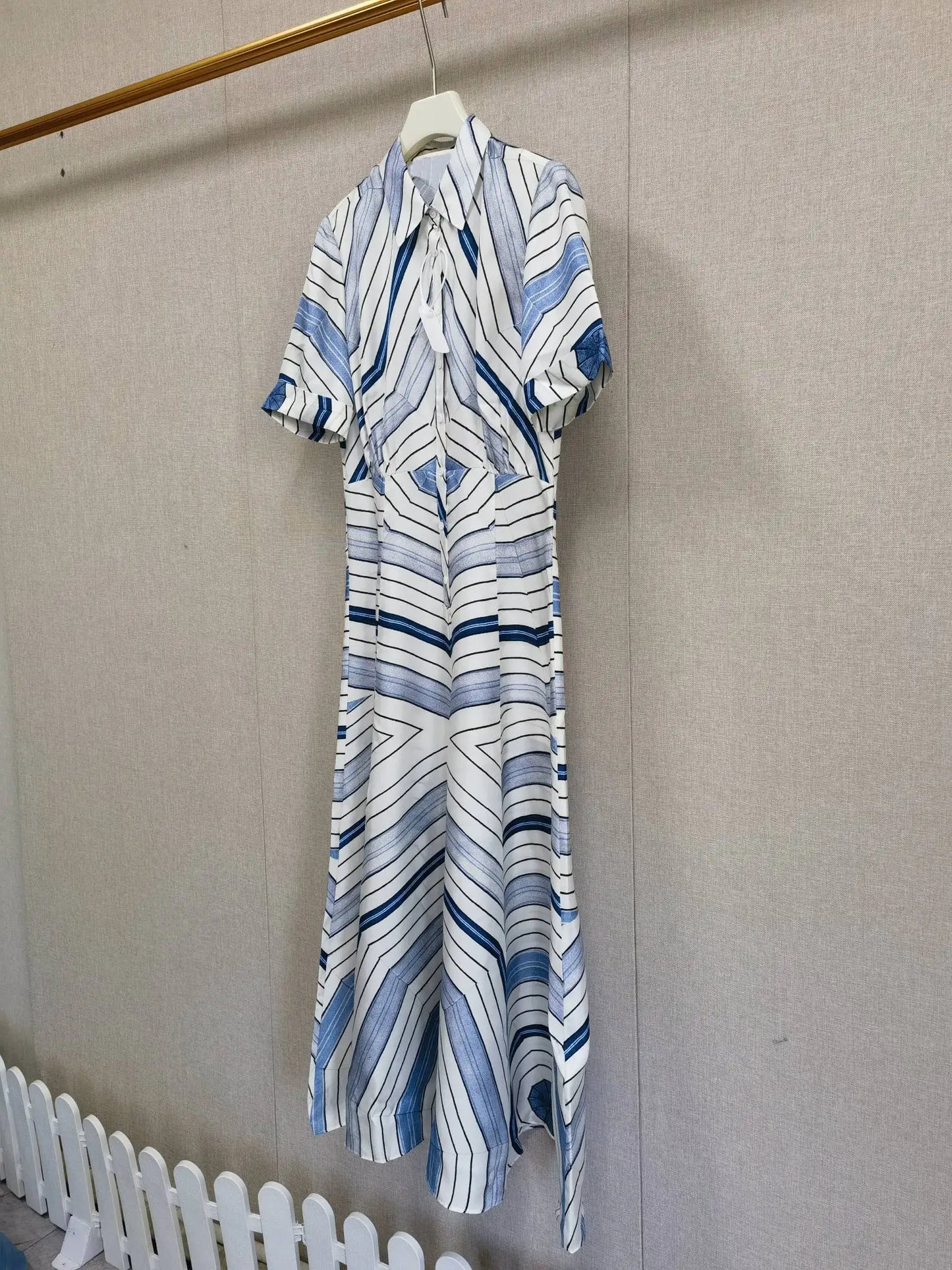 Women's short-sleeved lapel printed colorful dress