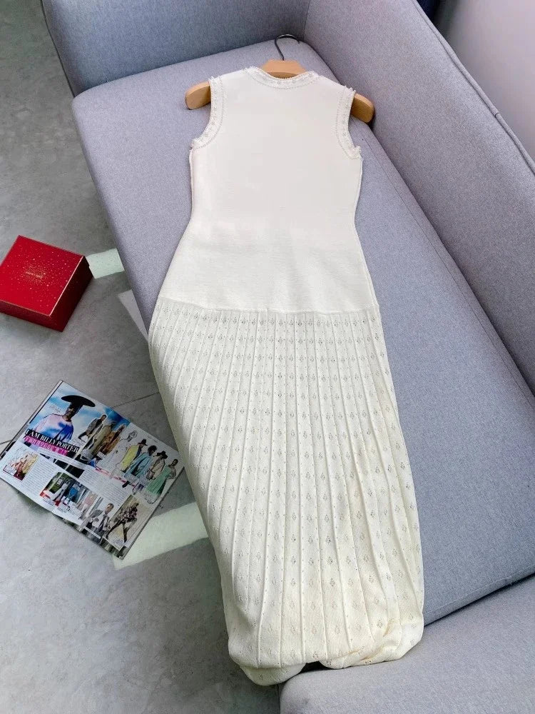 Women's white knitted sleeveless dresson Vestidos