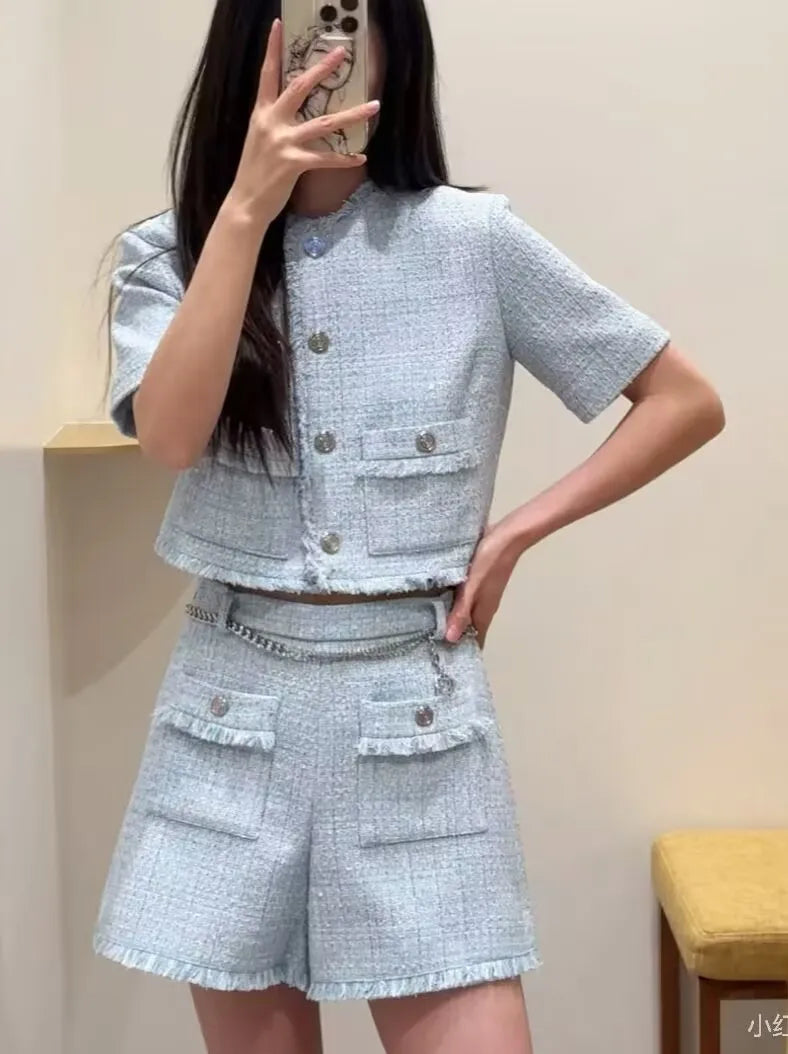 Women's light blue elegant three-piece suit