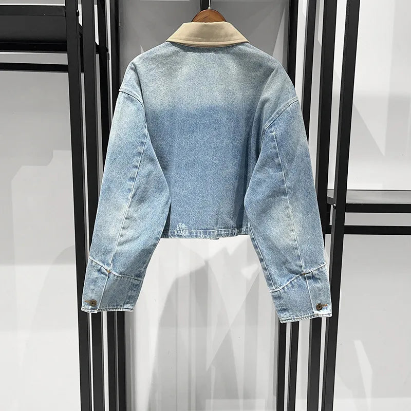 women's long sleeve casual denim jacket