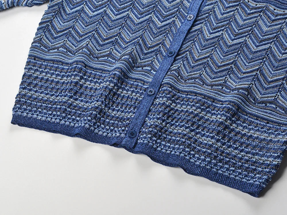 Blue round neck long sleeve sweater cardigan