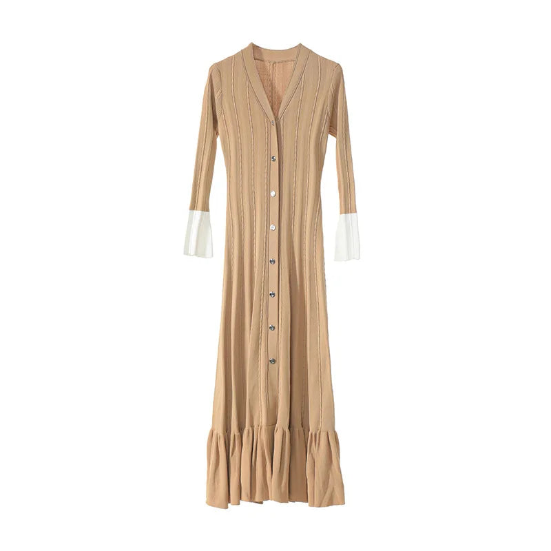 Women's long-sleeved patchwork knitted dress