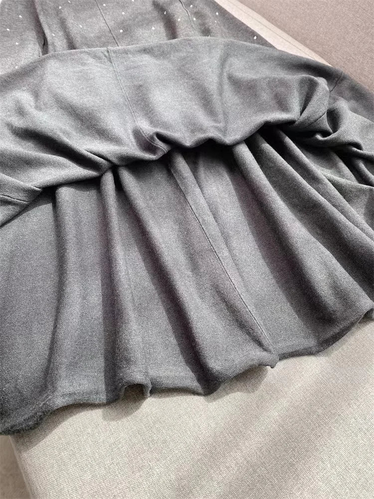 Women's gray diamond inlaid elegant slim fit dress