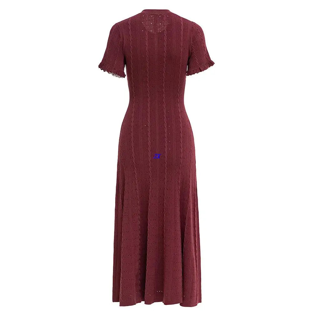 Women's short-sleeved knitted long dress