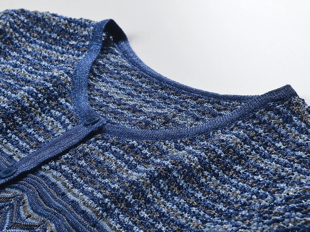 Blue round neck long sleeve sweater cardigan