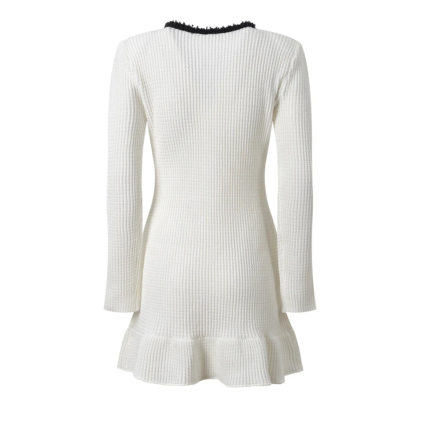 V-neck Long Sleeve Women Knit Slim Fitted Short Mini Colorblock Mermaid Dress
