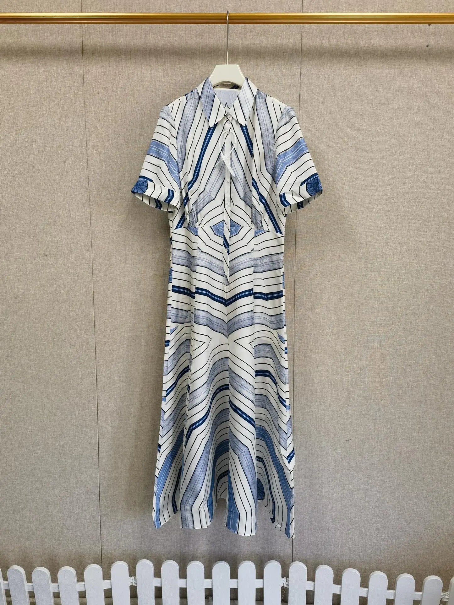 Women's short-sleeved lapel printed colorful dress