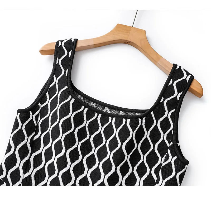 2025 Women Geometry knitting Dress High Quality A-Line Dress