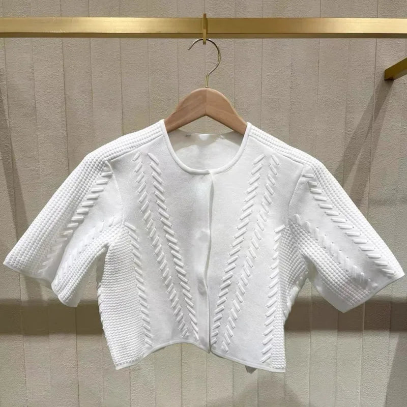 Women's white knitted two-piece suit