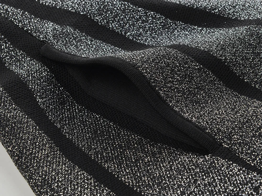 O-neckline Women Mini Short Knitted A-line Striped Dress