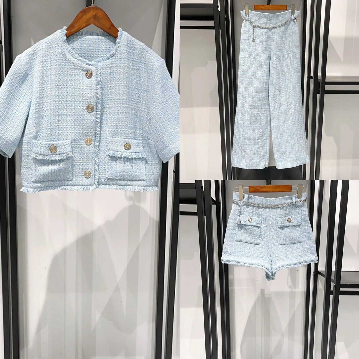 Women's light blue elegant three-piece suit