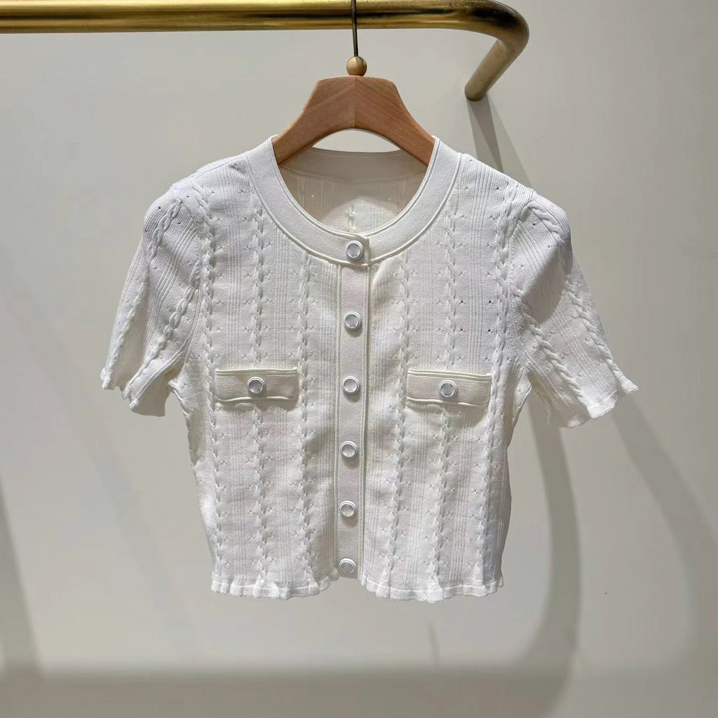 Women's short-sleeved cardigan dress suit