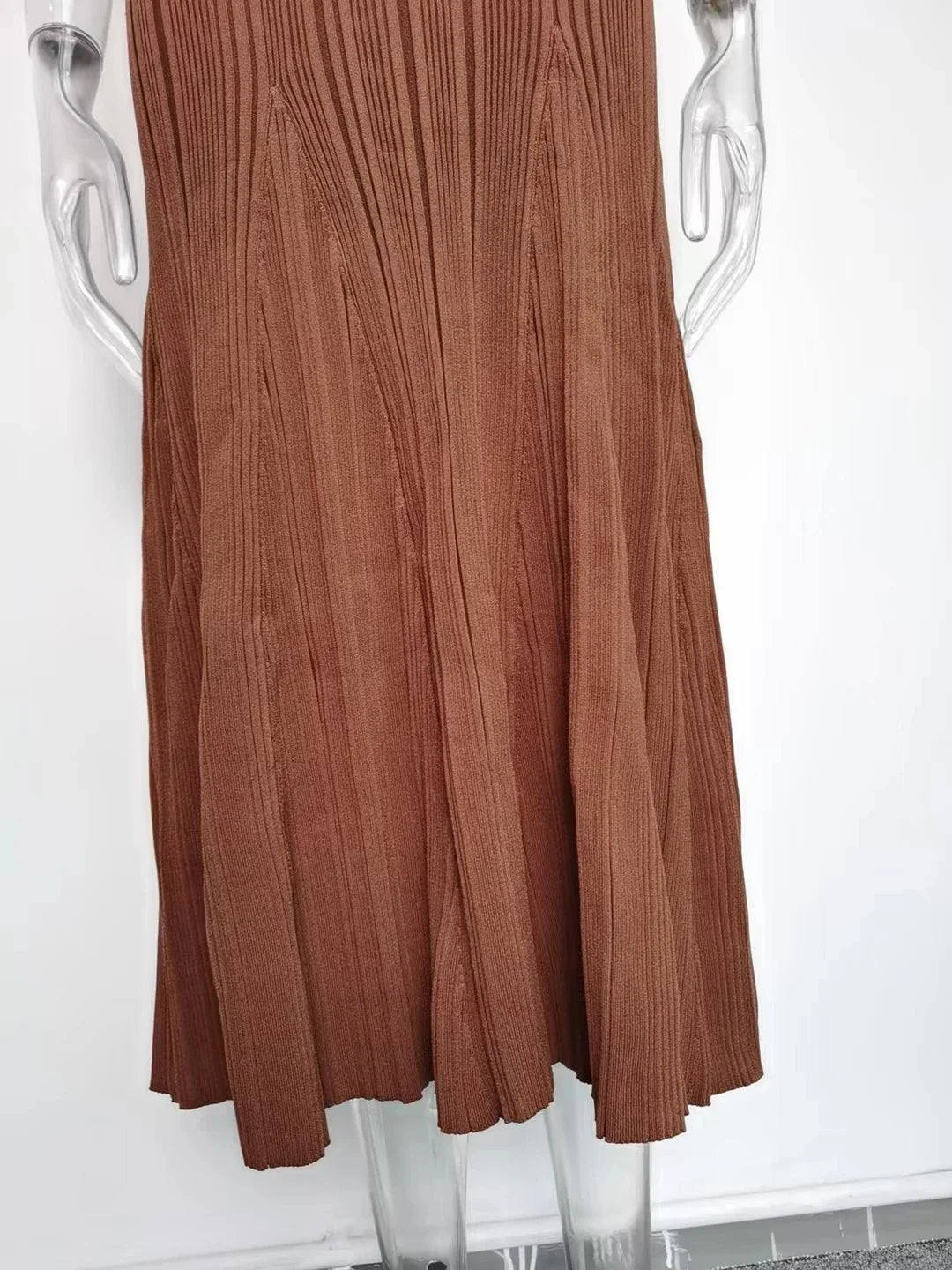Short Sleeve Maxi Long Brown Knitted Vinatge Women Dress