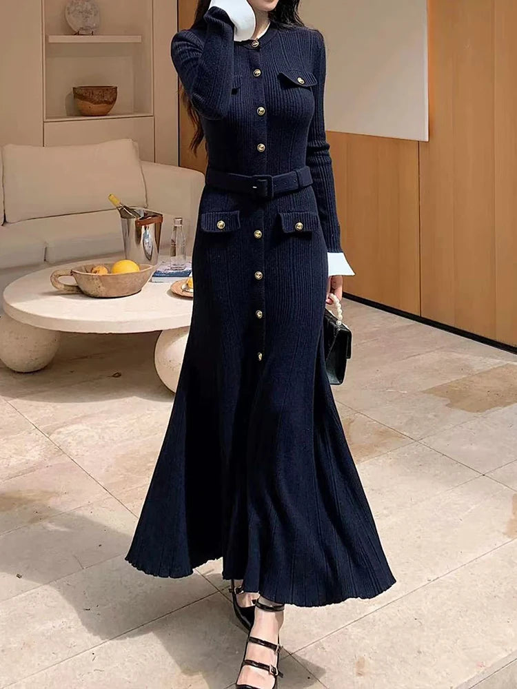 Women's long sleeve knitted slim dress