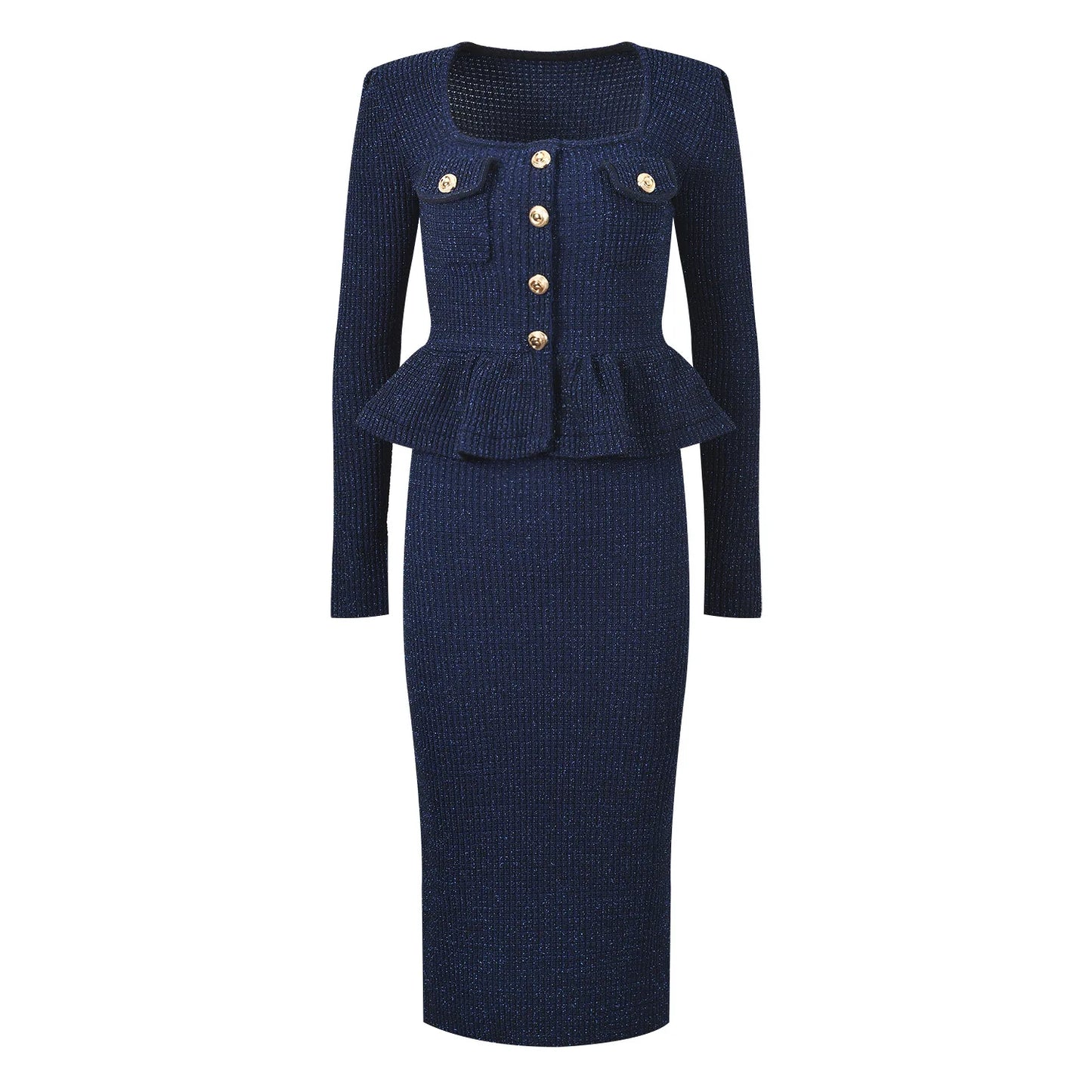 Long Sleeve Knit Slim Fitted Wear Office Casual Midi Dress for Women
