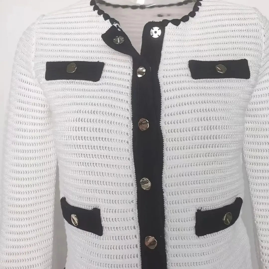 High quality French contrasting round neck two-piece set