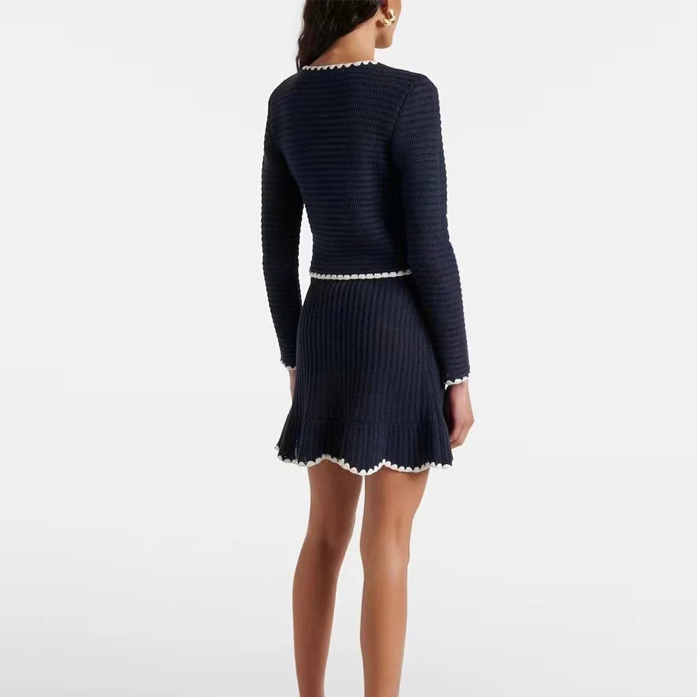 High quality French contrasting round neck two-piece set
