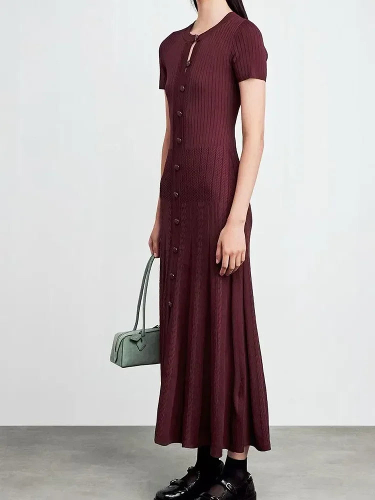 Women's short-sleeved round-neck knitted dress