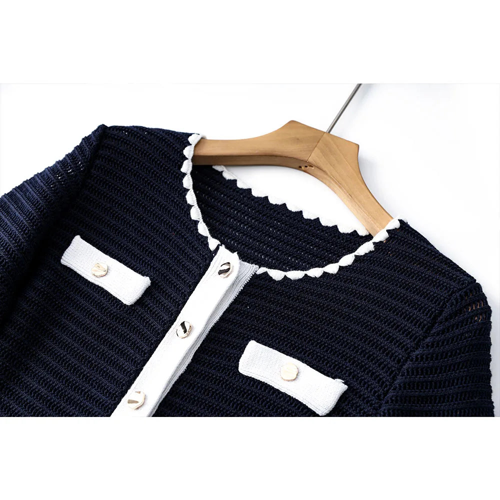 High quality French contrasting round neck two-piece set
