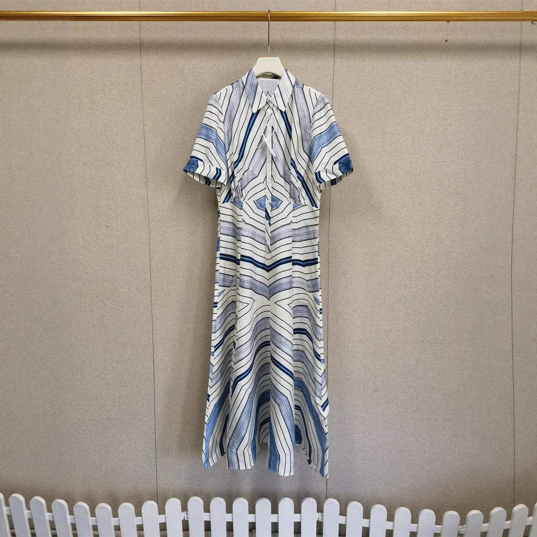 Women's short-sleeved lapel printed colorful dress