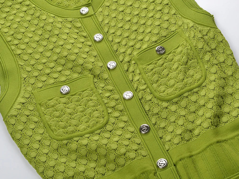 Summer O-neckline Single-breasted Women Knitted Dresses