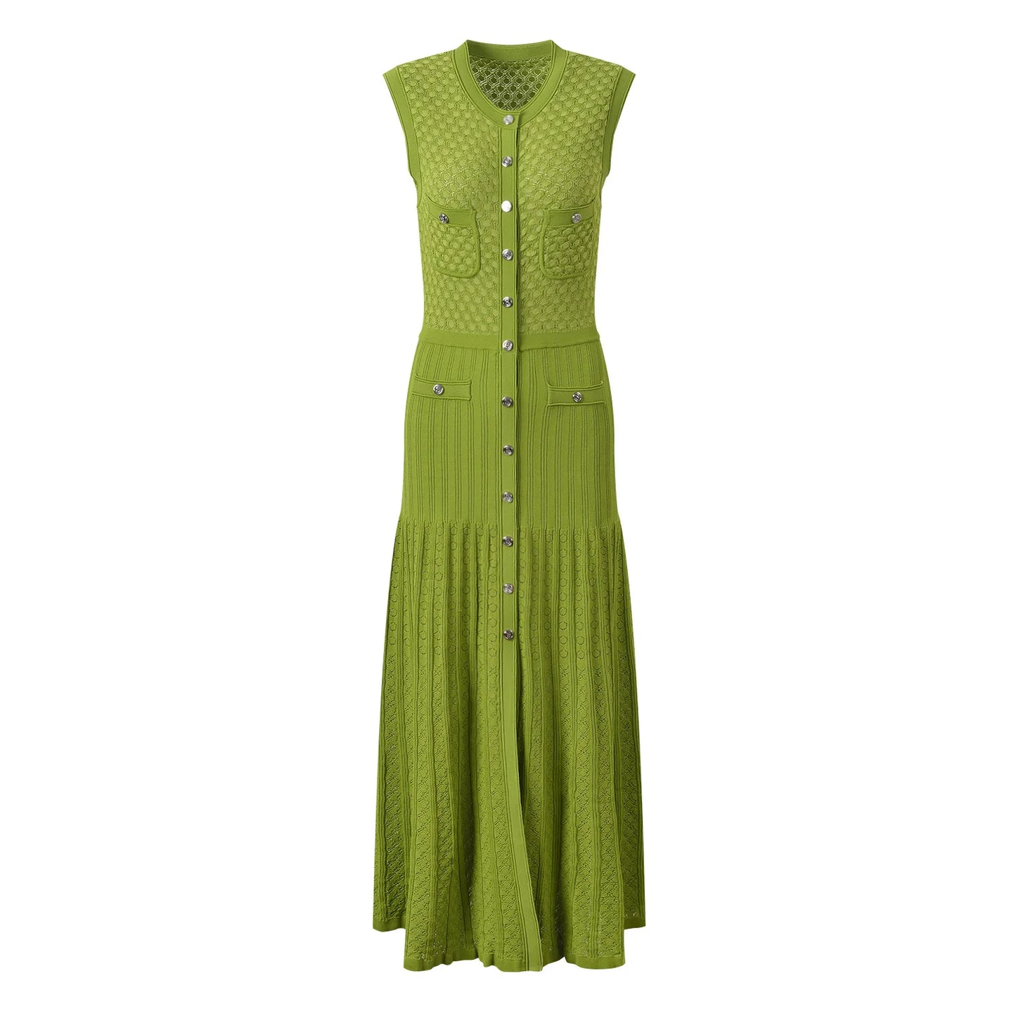 Summer O-neckline Single-breasted Women Knitted Dresses