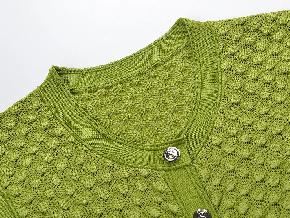 Summer O-neckline Single-breasted Women Knitted Dresses