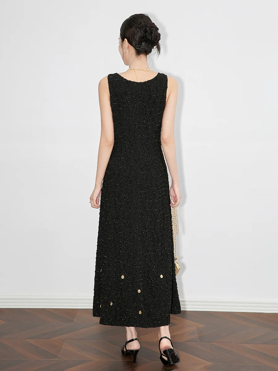 O-neck Sleeveless A-line Solid Maxi Dress For Women