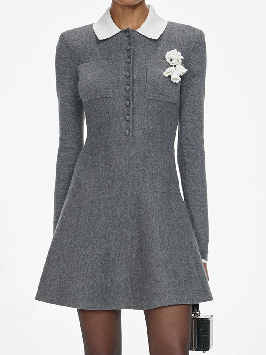 Women's gray long-sleeved dress
