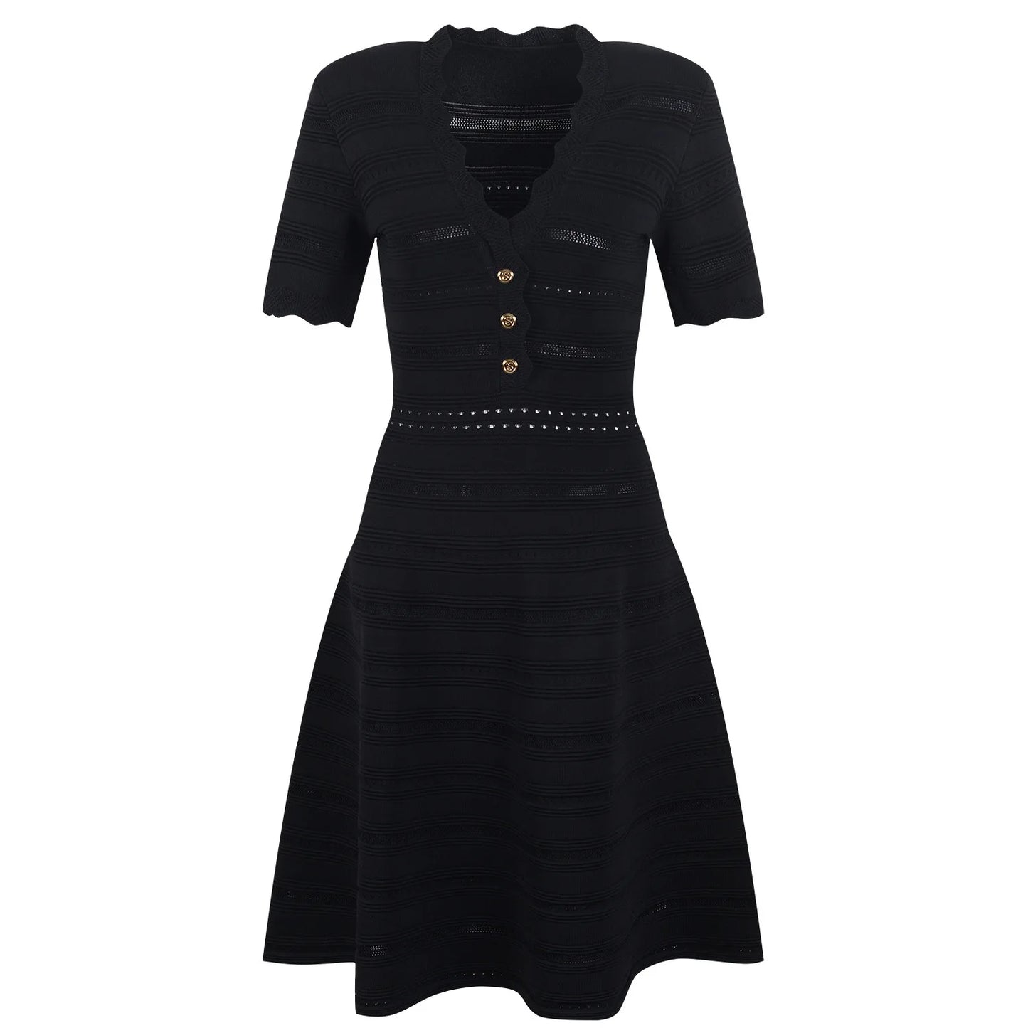 V-neckline Short Sleeve Fit And Flare Women Solid Short Mini Knits Dress
