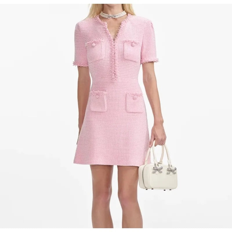2025 pink mini short sleeve dress