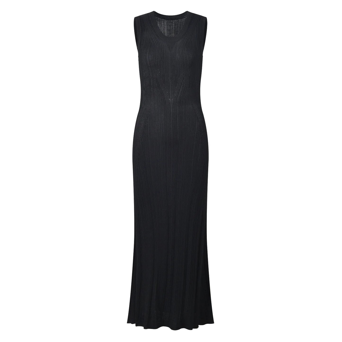 Hollow Out Back Women Fit and Flare Knits Long Dress