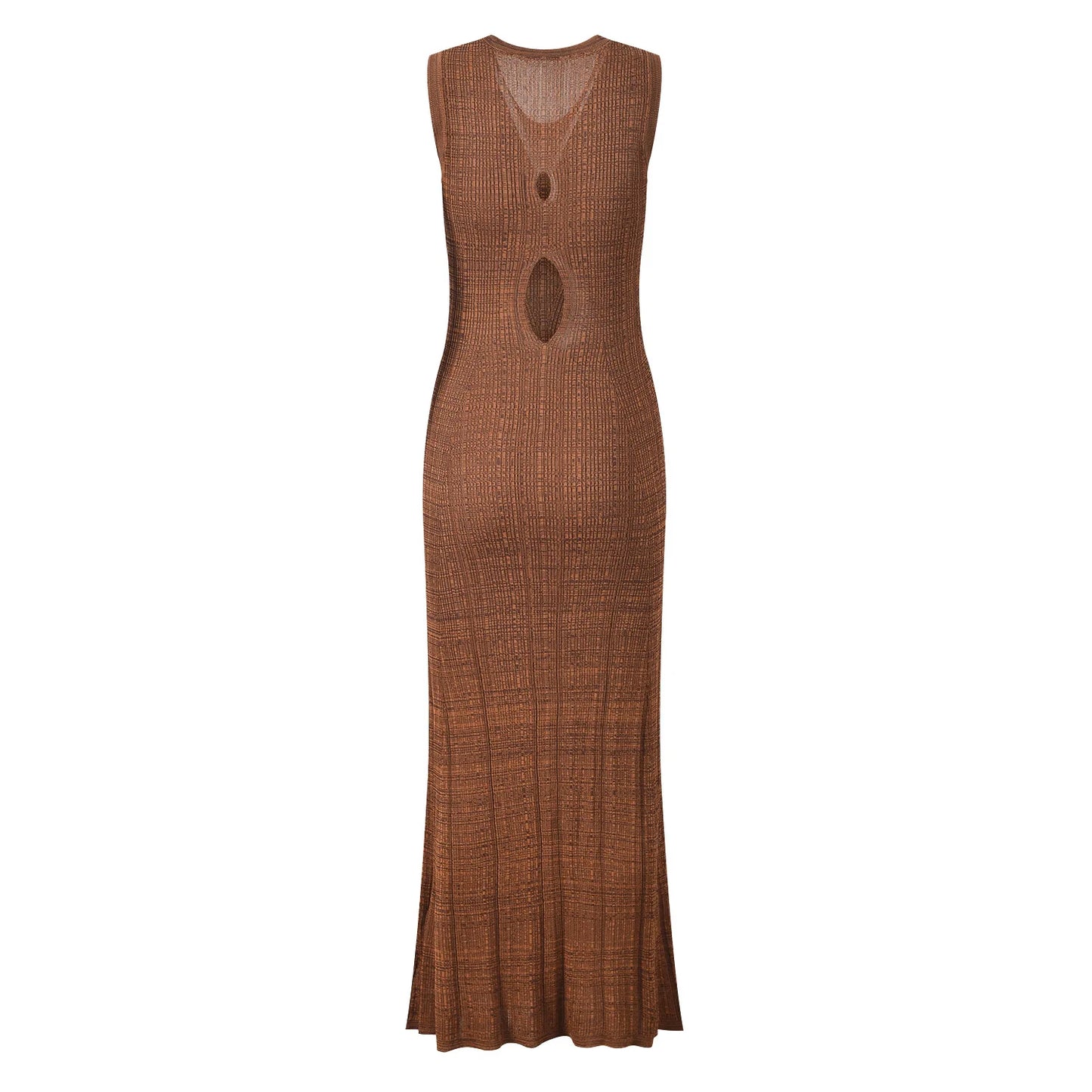 Hollow Out Back Women Fit and Flare Knits Long Dress