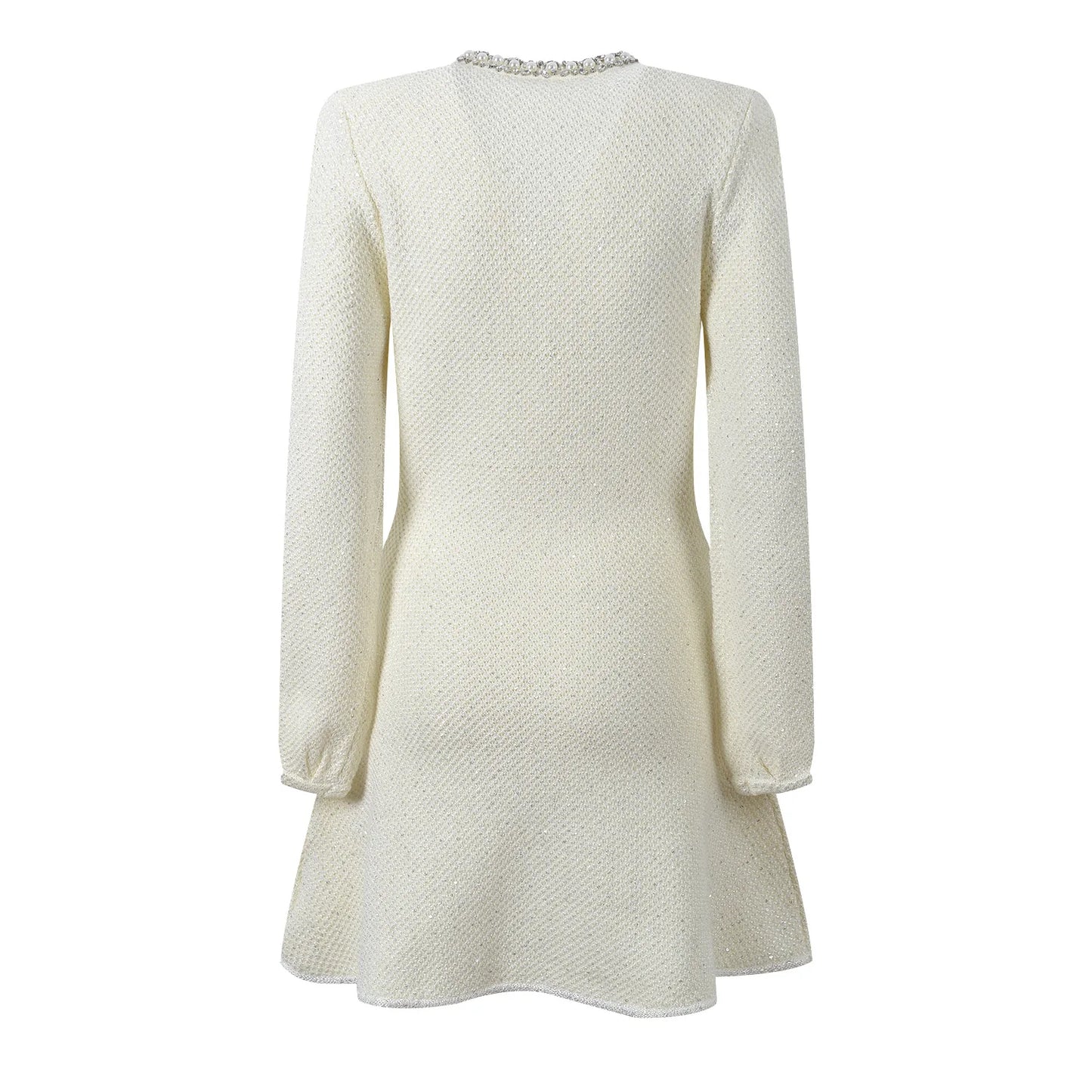 Long Sleeve Beads Wear Women Knit Slim Fitted Short Mini Solid Sequined A-line Dress