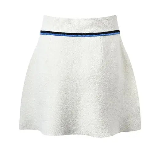 Short Sleeve Single-breasted Cardigan Mini Skirt Women Colorblock Knit 2Pcs