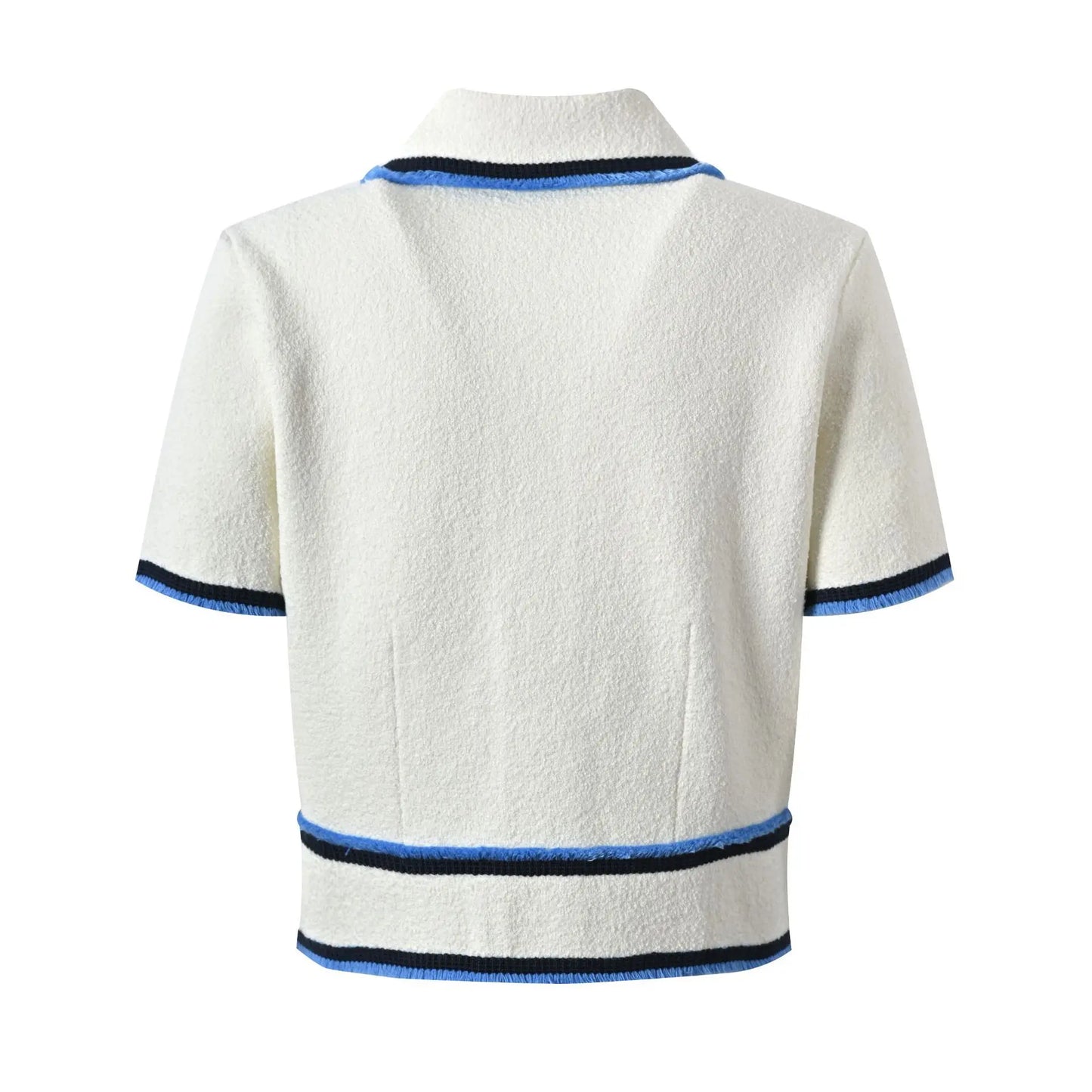 Short Sleeve Single-breasted Cardigan Mini Skirt Women Colorblock Knit 2Pcs