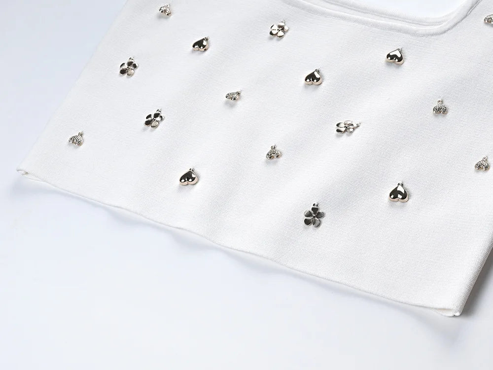 Square Collar Sleeveless Tank Top Slim Mini Skirt Women Solid 2Pcs