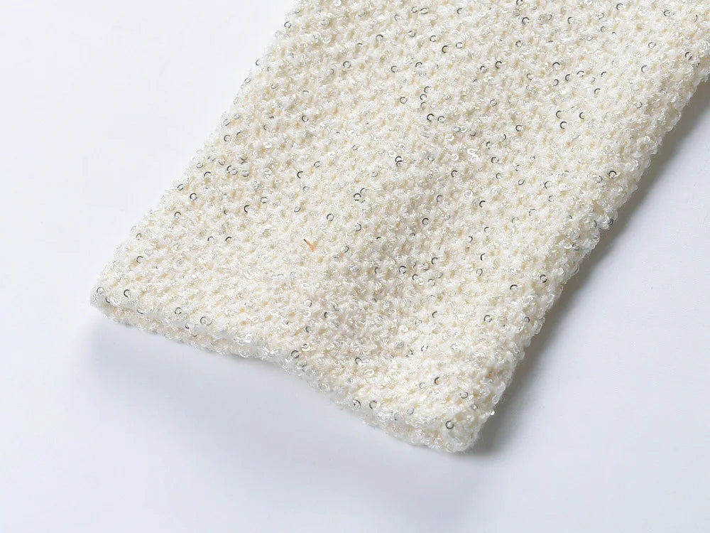 Women Knit Sequin Beading Slim Fitted Flounced Short Dress