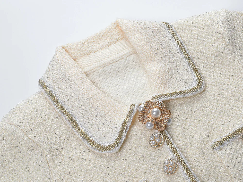 Women Knit Sequin Beading Slim Fitted Flounced Short Dress