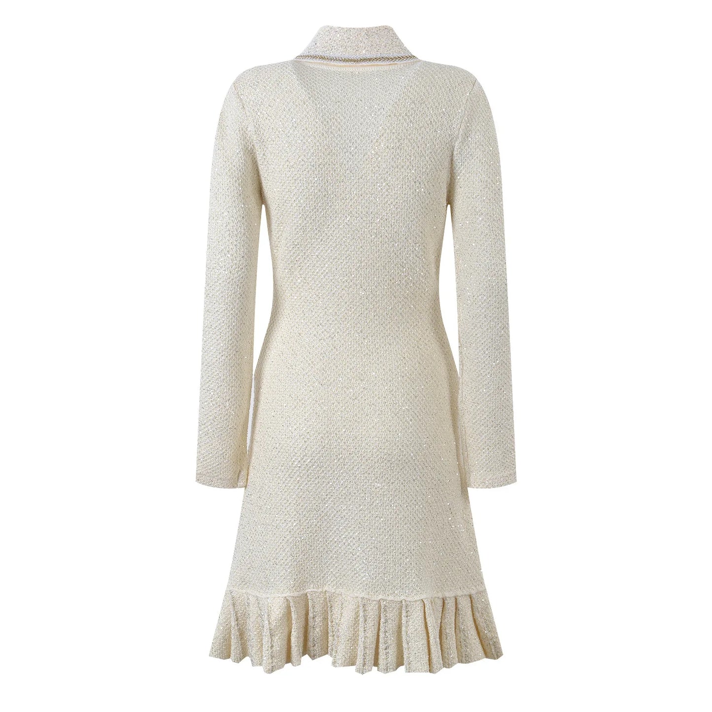 Women Knit Sequin Beading Slim Fitted Flounced Short Dress