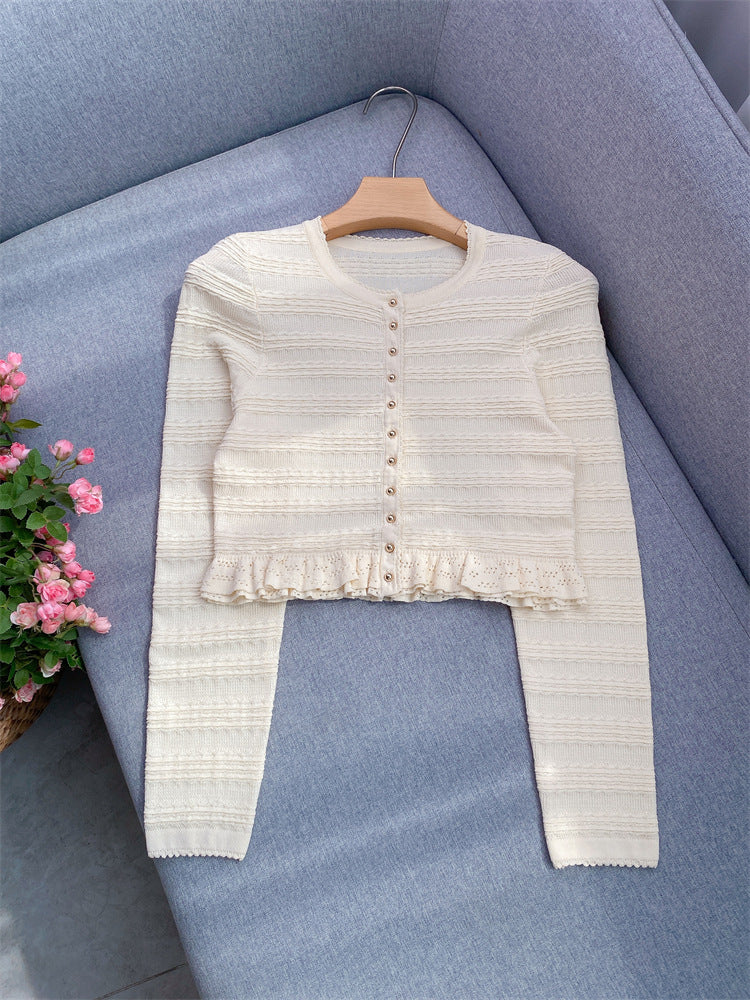 Lace Slim Fit Set Knitted Cardigan and Ruffled Sleeveless Knitted Dress
